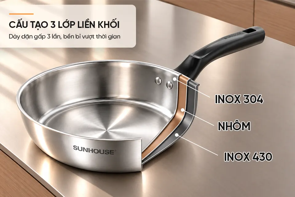 CHẢO INOX NGUYÊN KHỐI SUNHOUSE HEALTHY IN26M19