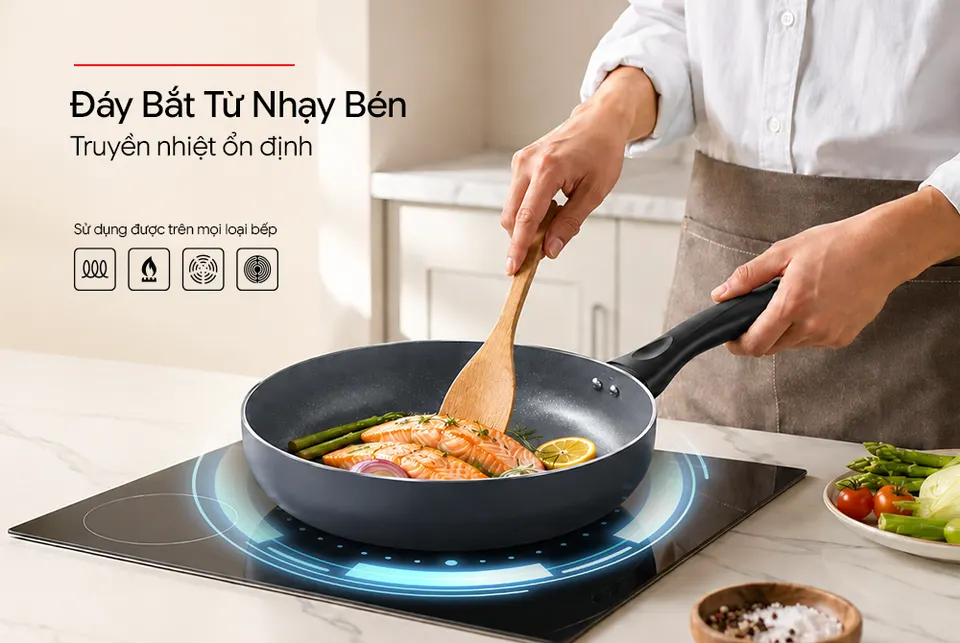 Chảo chống dính Ceramic đáy từ Sunhouse Saving SV18MG