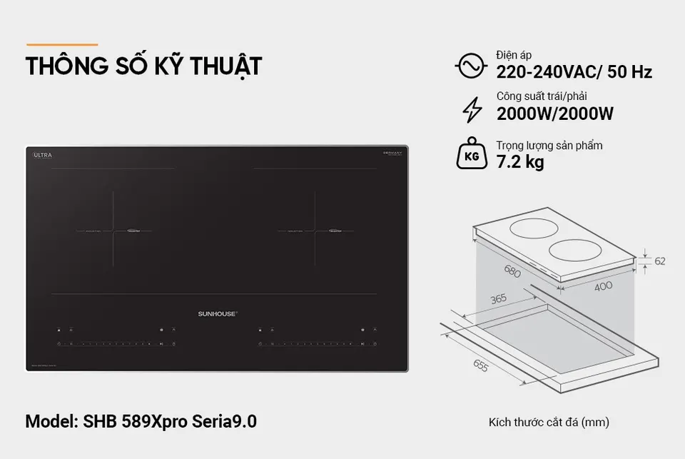 Bếp đôi điện từ SUNHOUSE SHB 589Xpro Seria 9.0