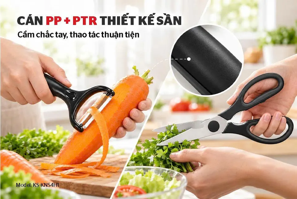 BỘ DAO KÉO NHÀ BẾP 4 MÓN SUNHOUSE HEALTHY KS-KNS4H1