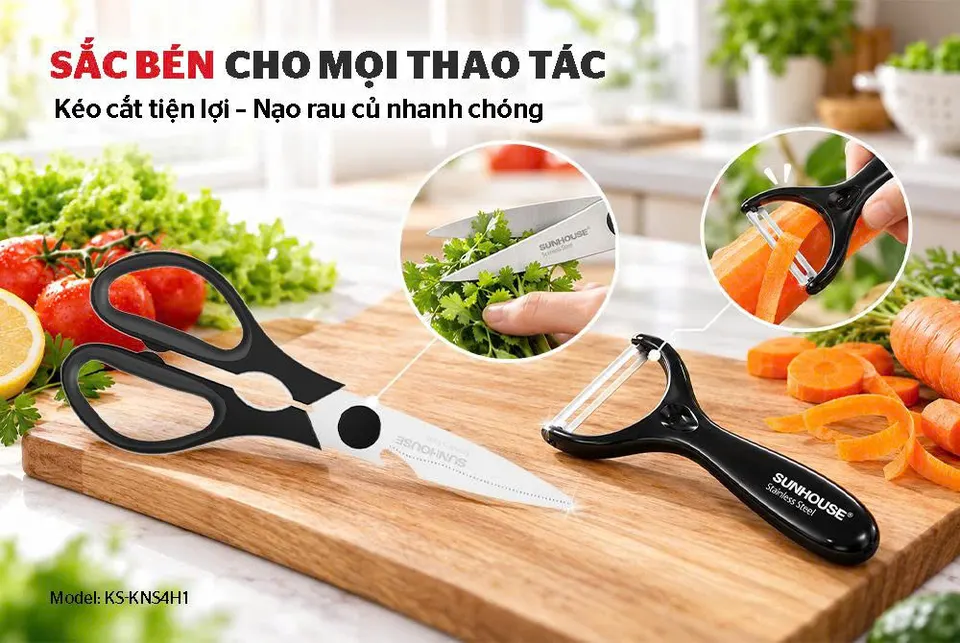 BỘ DAO KÉO NHÀ BẾP 4 MÓN SUNHOUSE HEALTHY KS-KNS4H1