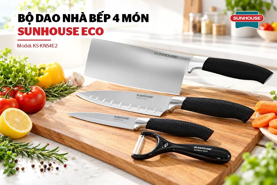 BỘ DAO NHÀ BẾP 4 MÓN SUNHOUSE ECO KS-KNS4E2