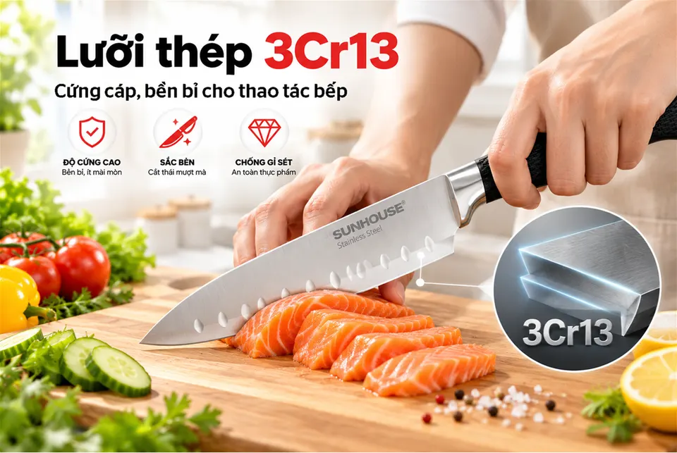 BỘ DAO KÉO NHÀ BẾP 4 MÓN SUNHOUSE ECO KS-KNS4E1