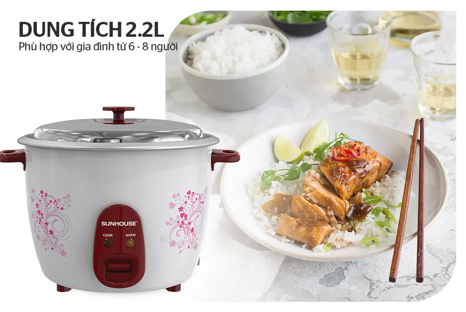 Nồi cơm điện nắp rời 2.2l SUNHOUSE SHD8136