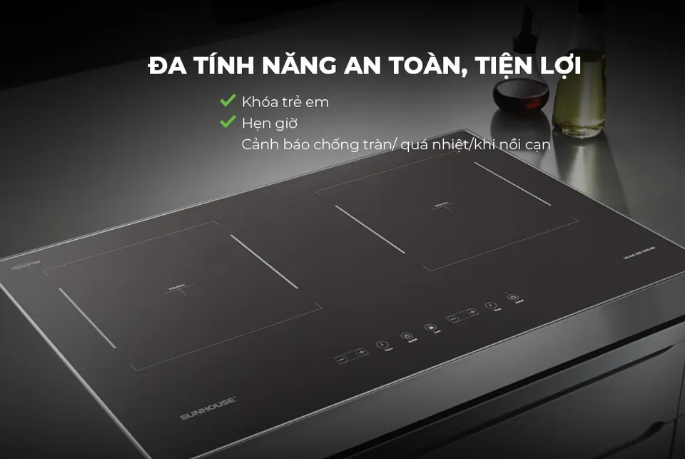 Bếp đôi điện từ SUNHOUSE SHB DI69-BN