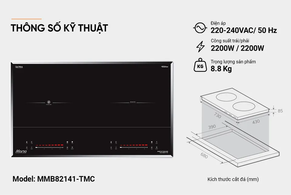 Bếp đôi điện từ hồng ngoại SUNHOUSE MAMA MMB82141-TMC