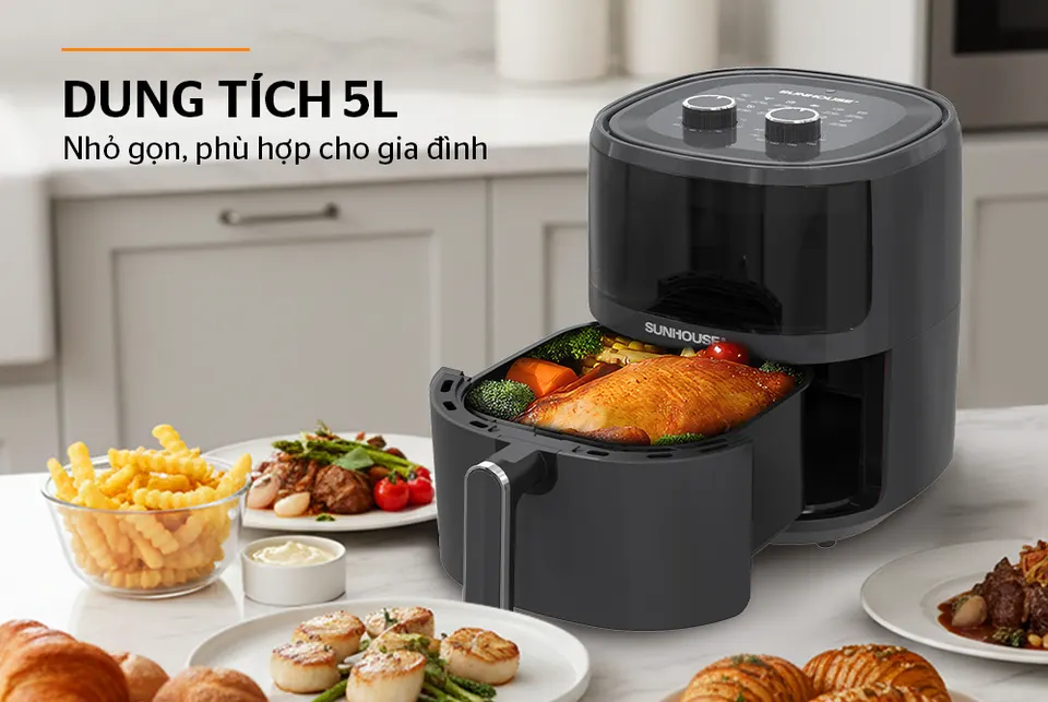 Nồi chiên không dầu 5L SUNHOUSE SHD4021
