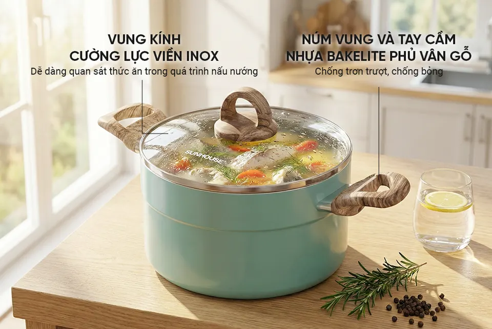 Bộ nồi chống dính đáy từ eco SUNHOUSE SHG1122MC