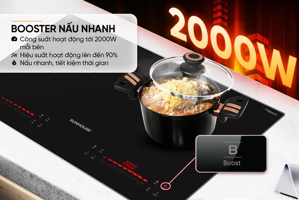 Bếp đôi điện từ seri 8 SUNHOUSE SHB5566