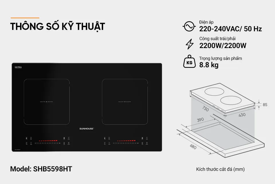 Bếp đôi điện từ SUNHOUSE SHB5598HT