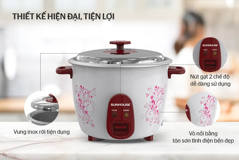 Nồi cơm điện nắp rời 2.8l SUNHOUSE SHD8138