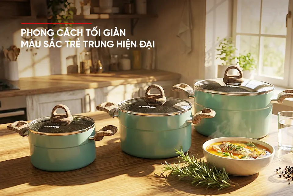 Bộ nồi chống dính đáy từ eco SUNHOUSE SHG1122MC