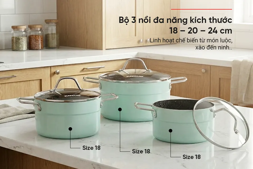 Bộ nồi chống dính đáy từ eco SUNHOUSE SHG1122MX