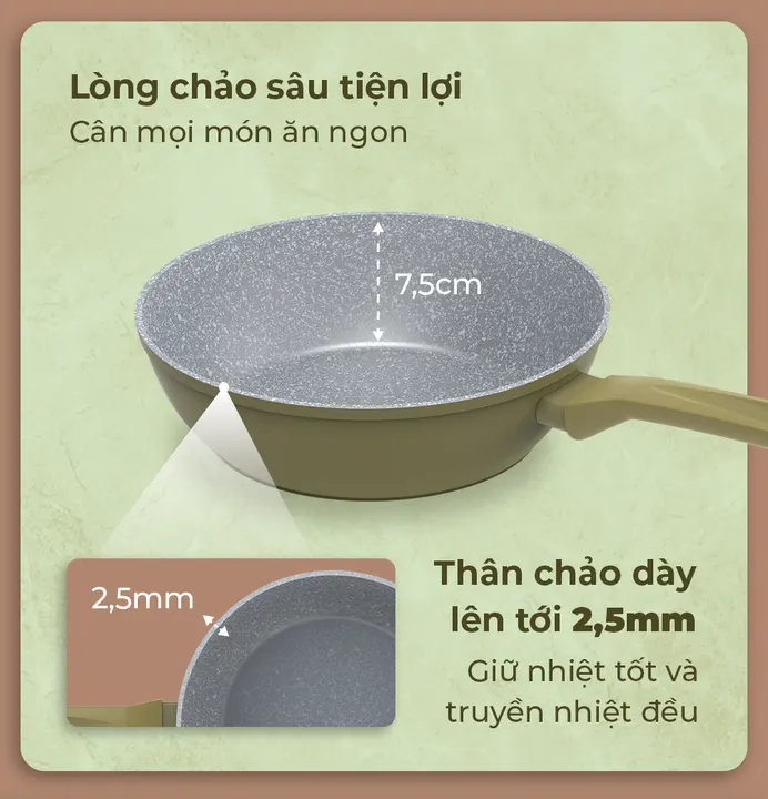 Chảo siêu bền đá sâu đáy từ SUNHOUSE Trendy SBD30MA
