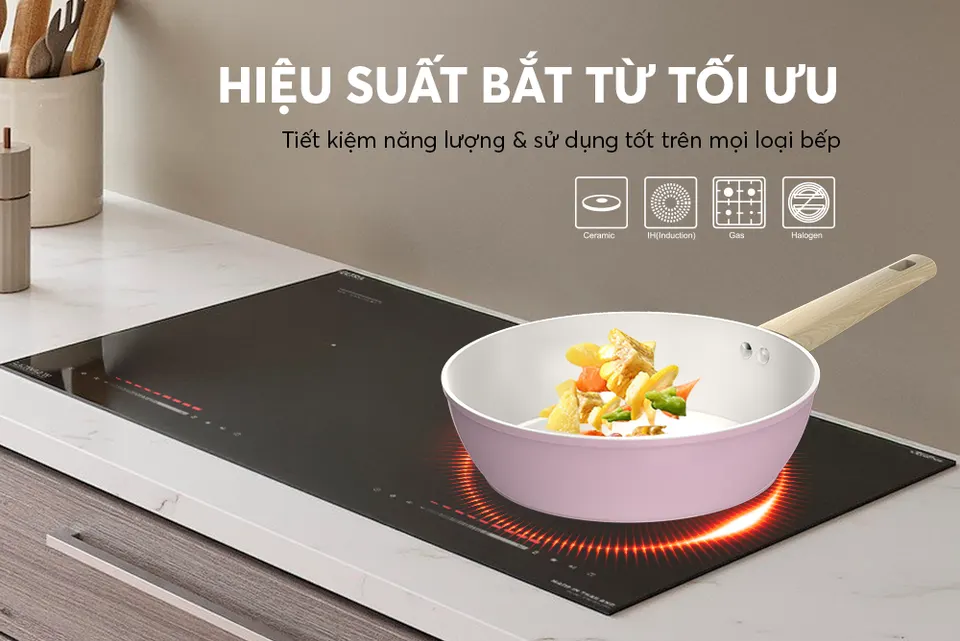 Chảo phủ sứ Nano đáy từ SUNHOUSE Healthy SHG24MP
