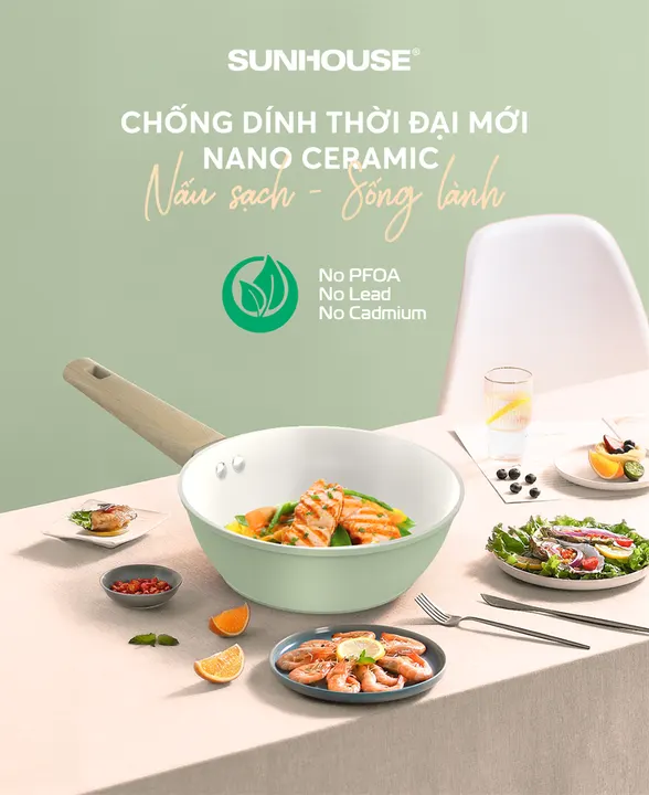 Chảo phủ sứ Nano đáy từ SUNHOUSE Healthy SHG24MT1