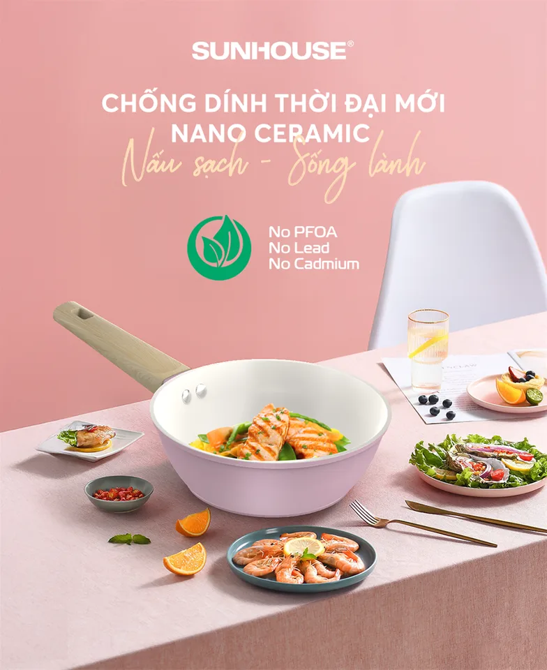 Chảo phủ sứ Nano đáy từ SUNHOUSE Healthy SHG26MP 5