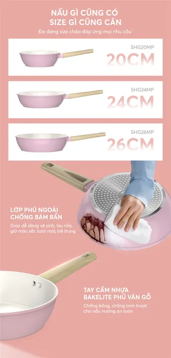 Chảo phủ sứ Nano đáy từ SUNHOUSE Healthy SHG26MP