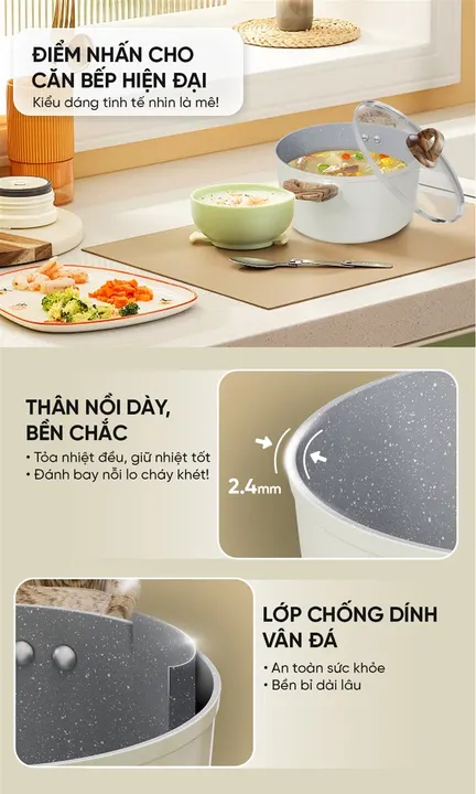 Bộ nồi chống dính vân đá đáy từ SUNHOUSE SHG7979MA