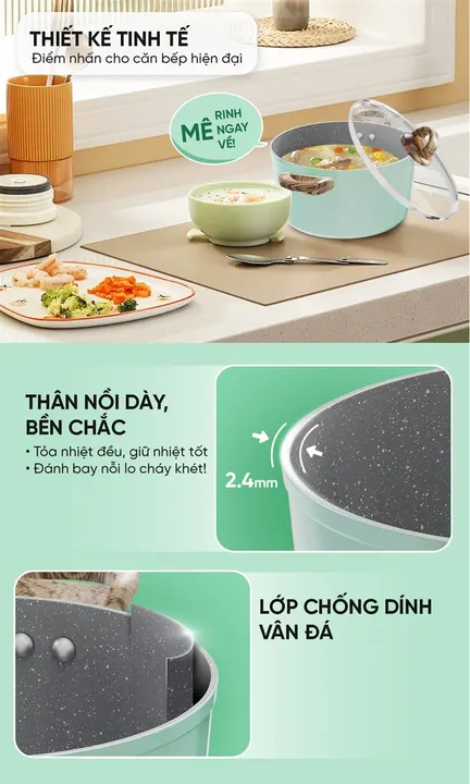 Bộ nồi chống dính vân đá đáy từ SUNHOUSE SHG7979MB