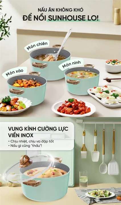 Bộ nồi chống dính vân đá đáy từ SUNHOUSE SHG7979MB