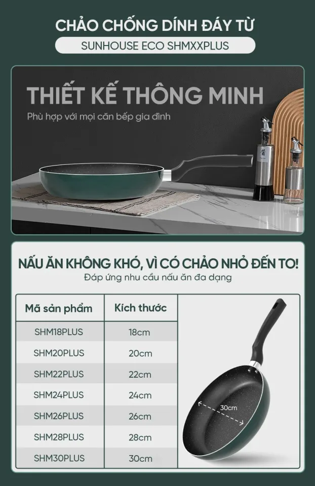 Chảo chống dính đáy từ SUNHOUSE ECO SHM18PLUS 5