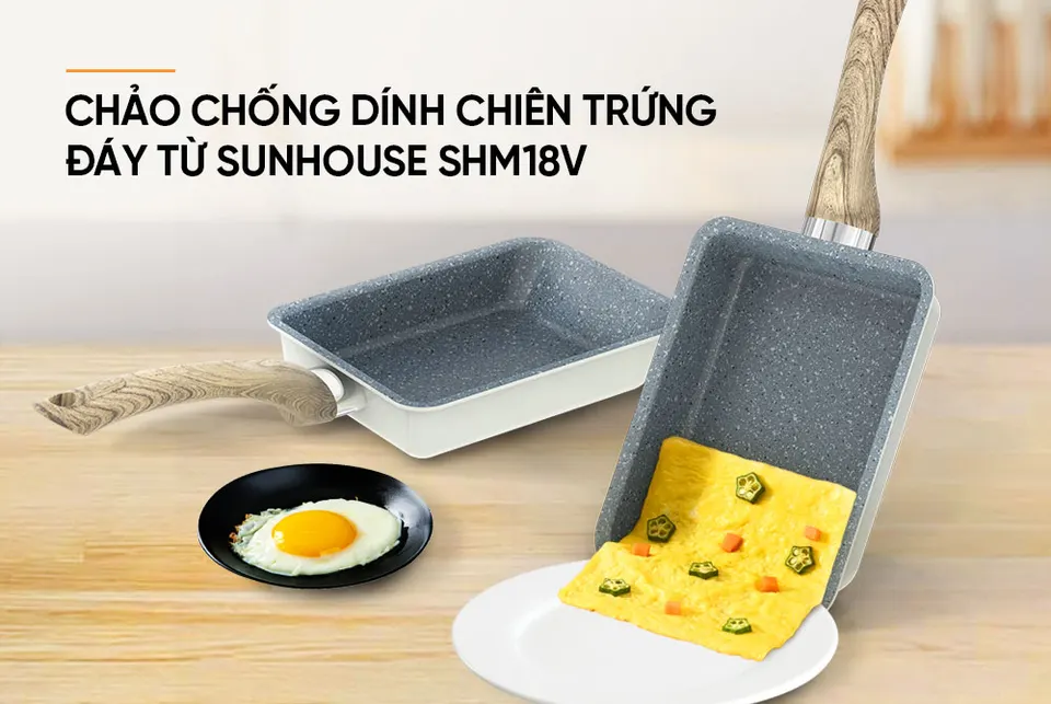 Chảo chống dính chiên trứng đáy từ SUNHOUSE SHM18V