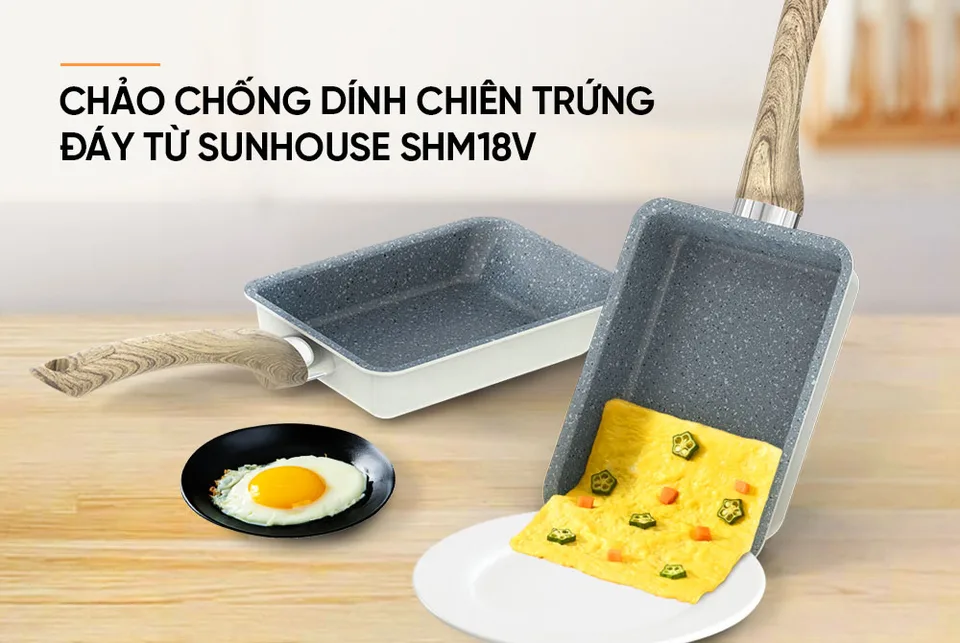 Chảo chống dính chiên trứng đáy từ SUNHOUSE SHM18V 5