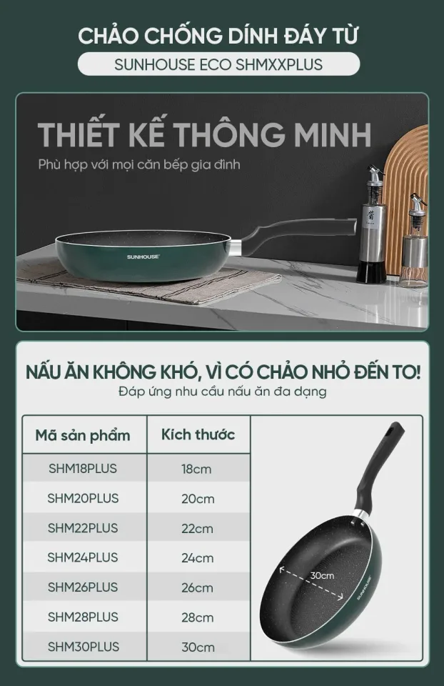 Chảo chống dính đáy từ SUNHOUSE ECO SHM22PLUS 5