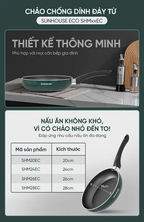 Chảo chống dính đáy từ SUNHOUSE ECO SHM26EC
