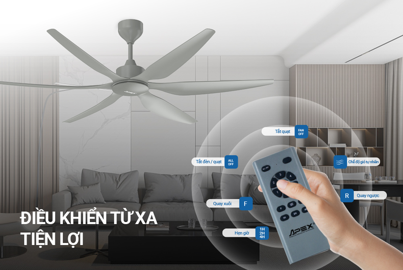 Tính năng hẹn giờ ở quạt trần điều khiển giúp tiết kiệm điện, bảo vệ sức khỏe người dùng