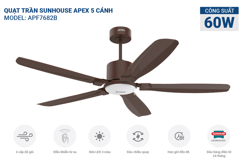 Mẫu quạt trần SUNHOUSE APEX APF7682B