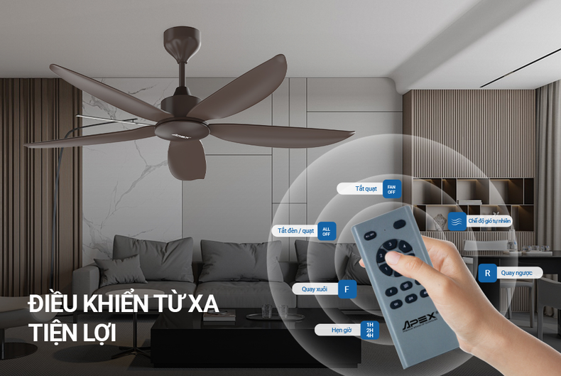 Quạt trần phòng khách hiện đại nên được trang bị các tính năng thông minh