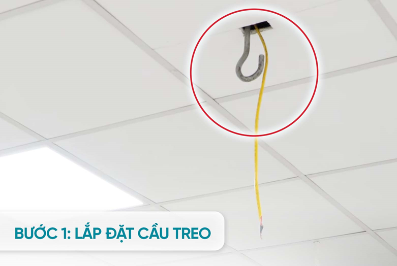 Bước 1: Lắp đặt cầu treo, xác định vị trí treo quạt phù hợp