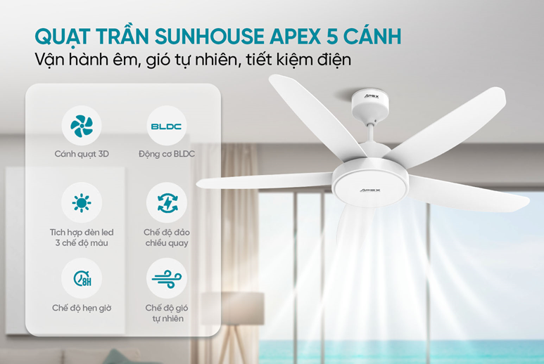 Quạt trần SUNHOUSE APEX 5 cánh/6 cánh
