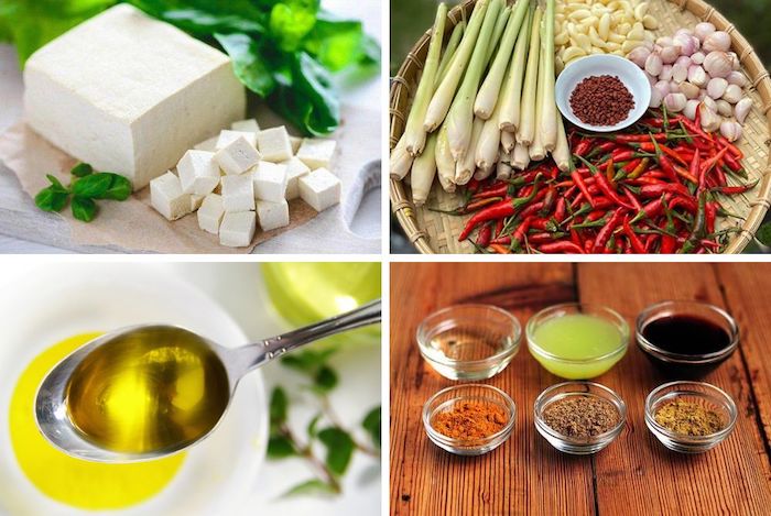 Tổng hợp các nguyên liệu cần chuẩn bị cho món đậu hũ chiên sả