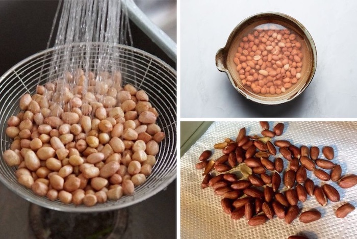 Ngâm lạc dưới nước muối pha loãng để hạt mềm, nhanh chín