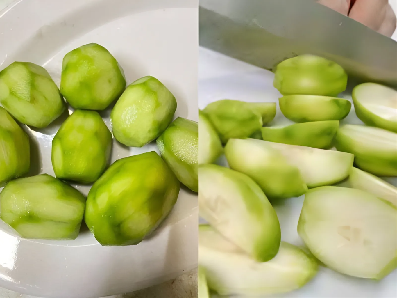 Cóc mang gọt vỏ và cắt thành miếng