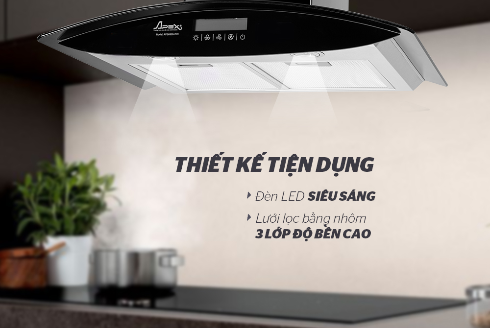 Máy hút mùi có kính cong kèm đèn led