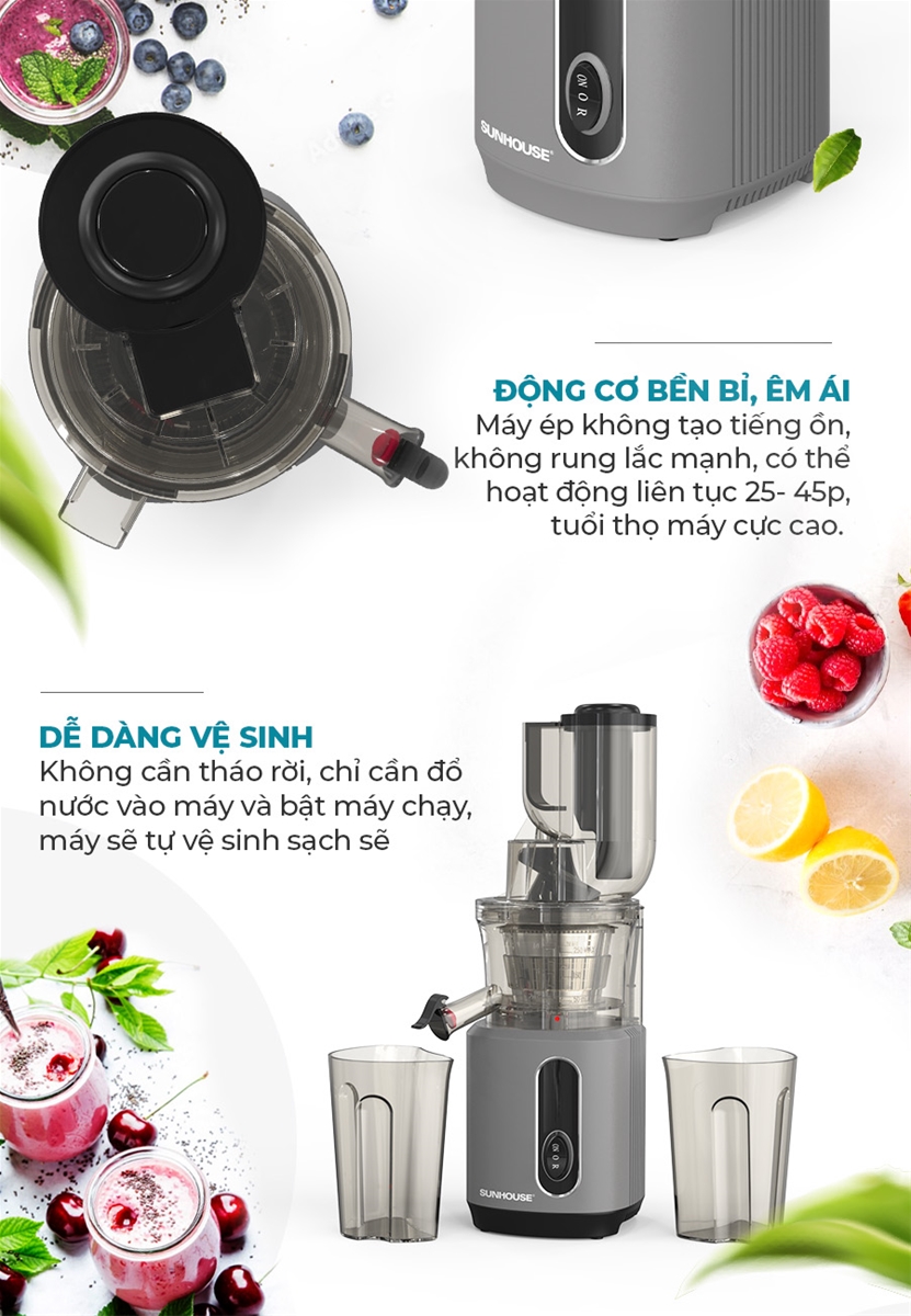 DỄ DÀNG VỆ SINH: Không cần tháo rời, chỉ cần đồ nước vào máy và bật máy chạy, máy sẽ tự vệ sinh sạch sẽ