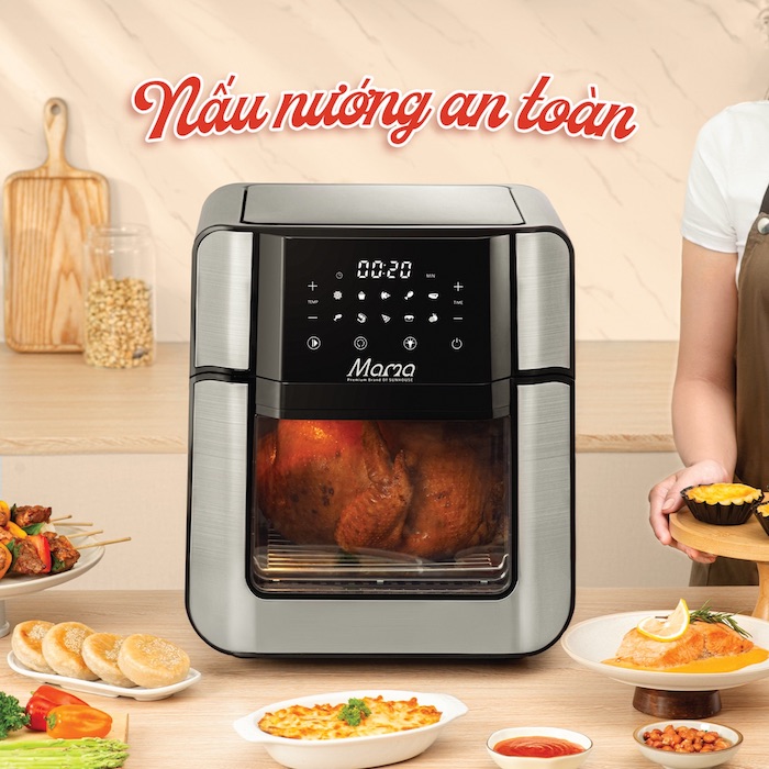 Nướng vịt bằng nồi chiên không dầu SUNHOUSE có cửa sổ khoang chiên tiện lợi cho bạn quan sát quá trình nướng