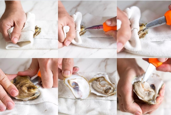 Dùng dao tách vỏ hàu theo hướng dẫn
