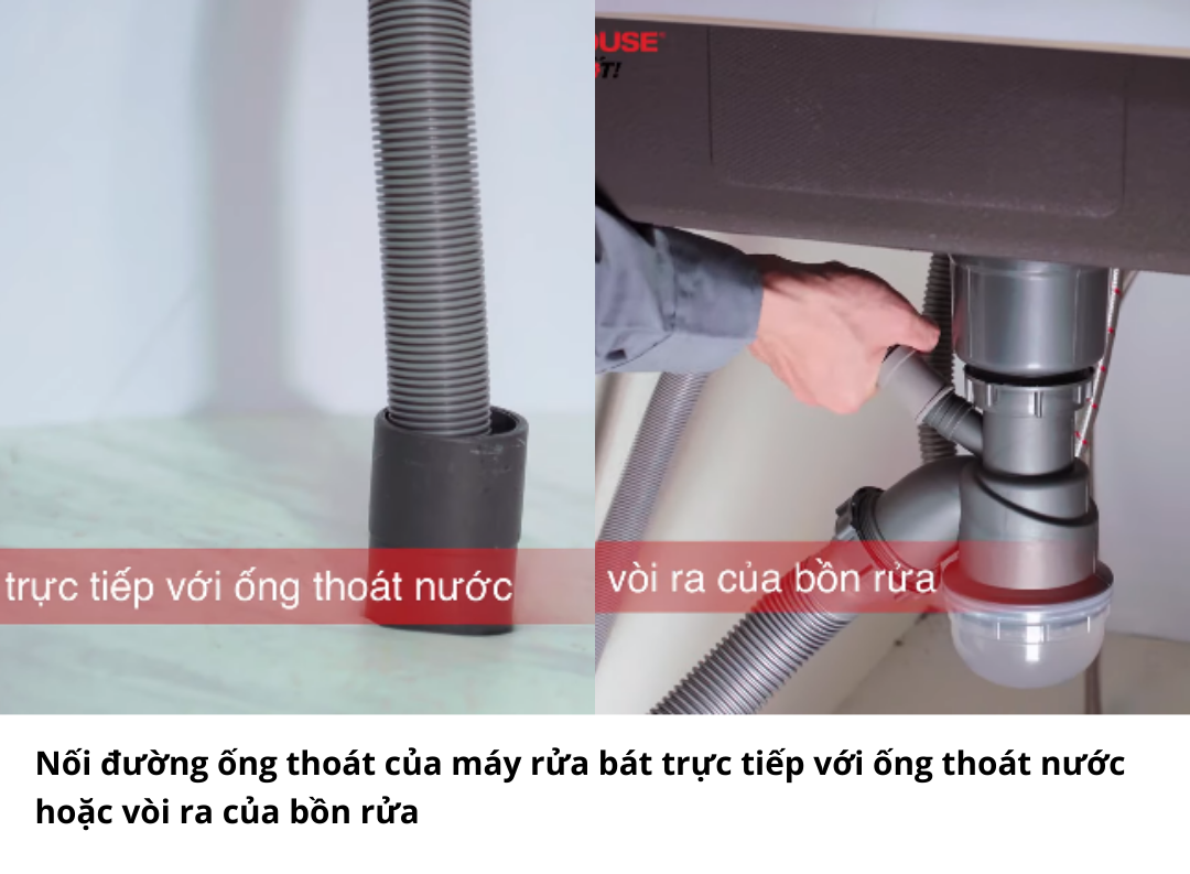 Nối đường ống thoát của máy rửa bát