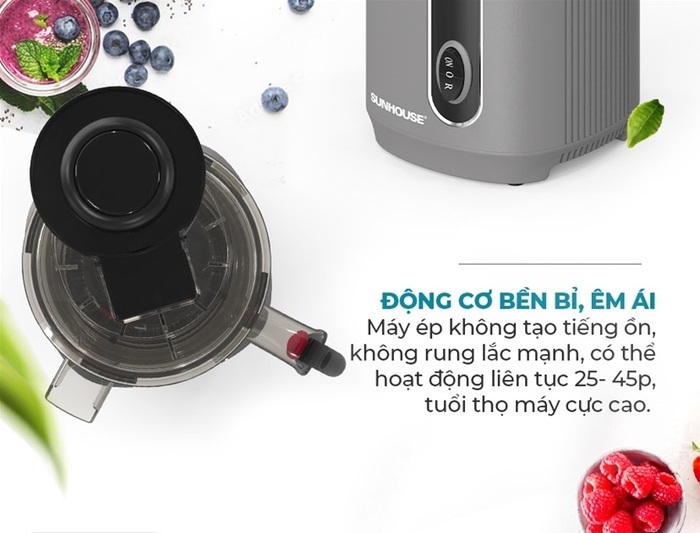 Dòng máy ép chậm SUNHOUSE có động cơ bằng đồng bền bỉ, vận hành êm ái, an toàn đối với sức khỏe.