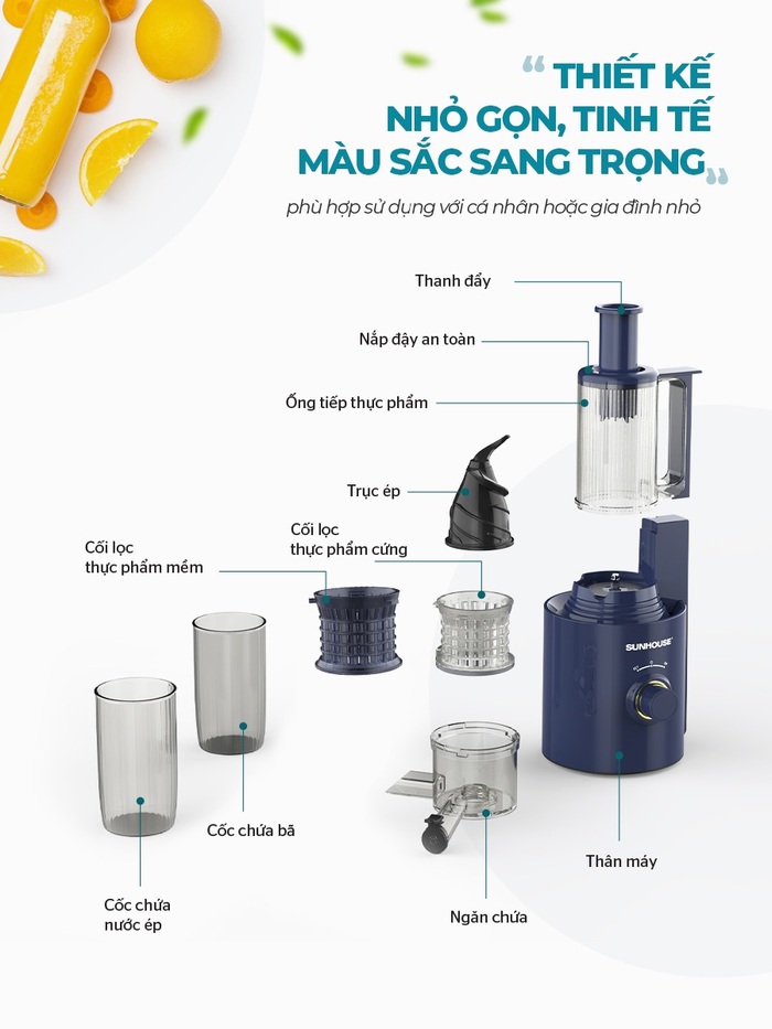 Các bộ phận cấu tạo nên máy ép chậm