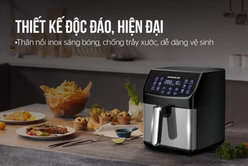 Nồi chiên không dầu 6L SHD4087 với thiết kế thân inox chống xước hiện đại