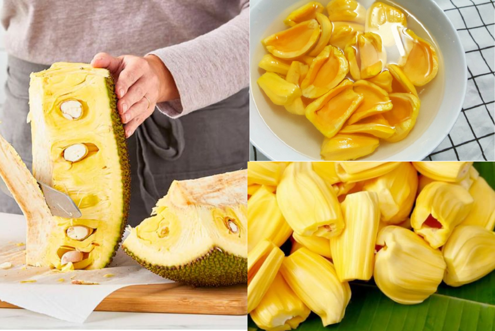 Mít tươi sau khi tách ra đem bỏ hạt và ngâm với nước cho sạch