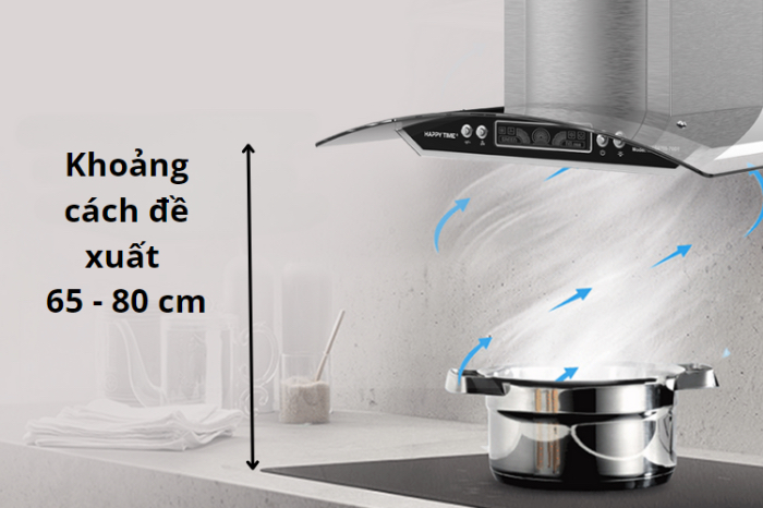Nếu khoảng cách giữa máy hút mùi và bếp từ vượt quá mức đề xuất trên thì hiệu quả của ống khói sẽ giảm đáng kể