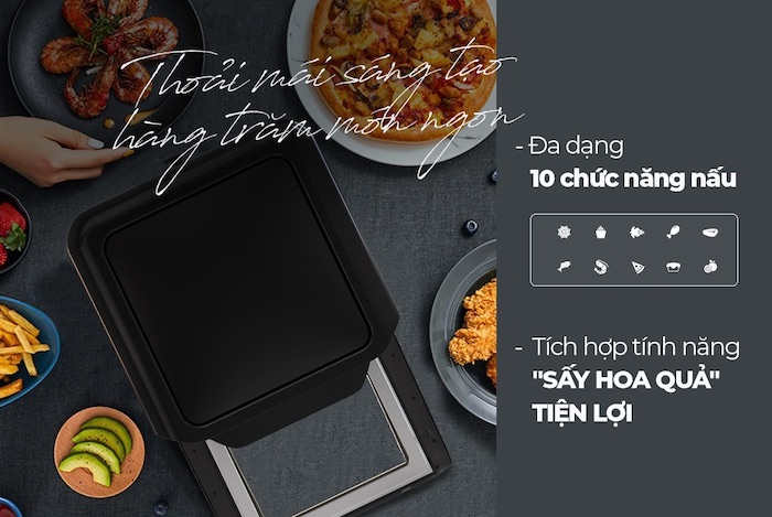 Nồi chiên không dầu của SUNHOUSE với 10 chức năng nấu, tính hợp cả tính ăng "Sấy hoa quả"