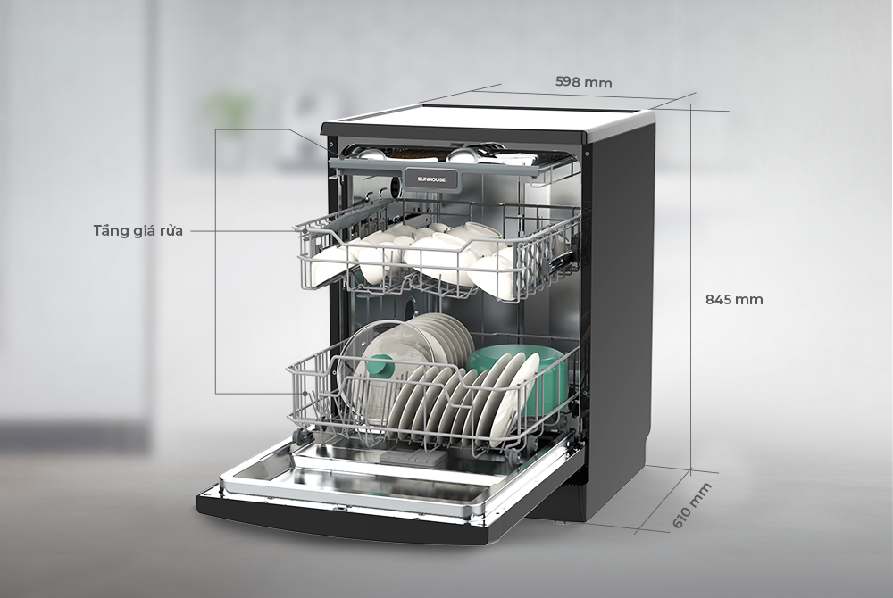 Máy rửa bát có khoàn chứa rộng